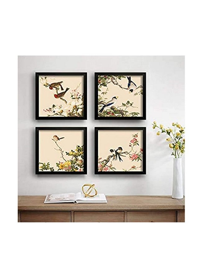 SAF paintings Set of 4 Couple Birds Sitting on Flowers UV Coated Home Decorative Gift Item Framed Painting 19 inch X 19 inch SET4_12-Floral - Image 3