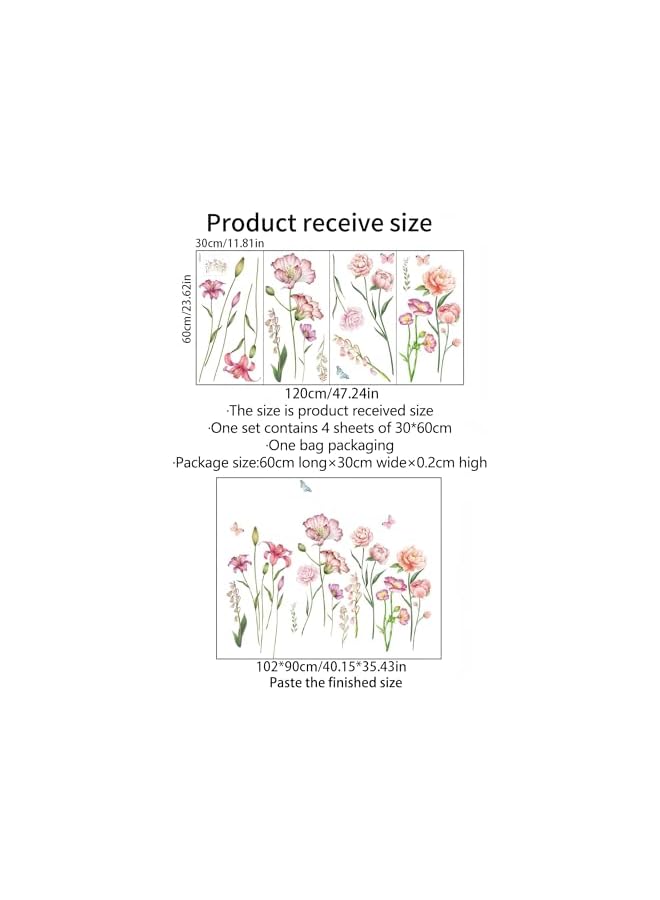S-TOP Peel and Stick Floral Wall Stickers, Removable Pink Flower Wall Decals for Girls Bedroom, Baby Nursery, Kids Room, Living Room Home Decor, Self-Adhesive Wall Art Wallpaper - Image 4