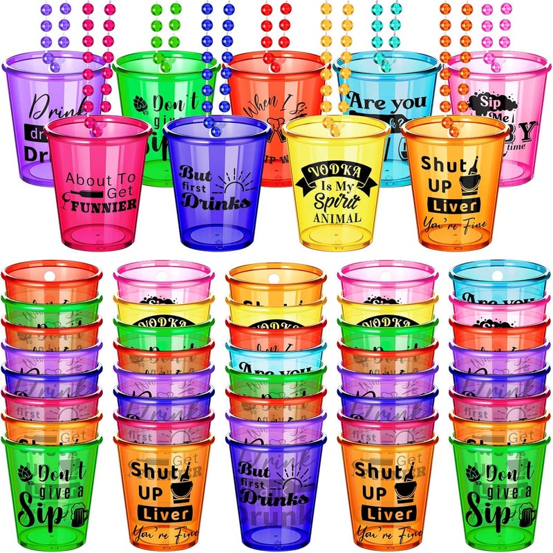 Trnayi 27 Pcs Shot Glass Necklaces Cups Bulk Plastic Shot Glass on Beaded Necklace Naughty for Adults and Teens Birthday Gifts Wedding Halloween Party Supplies - Image 1