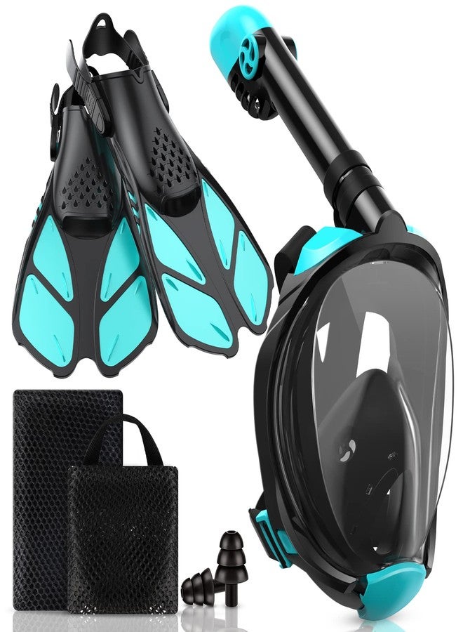 Viginsul Snorkeling Gear for Adults, Panoramic View Full Face Snorkel Mask with Foldable Dry Top System & Adjustable Swim Fins, Snorkel Set Anti-Fog & Anti-Leak - Image 1