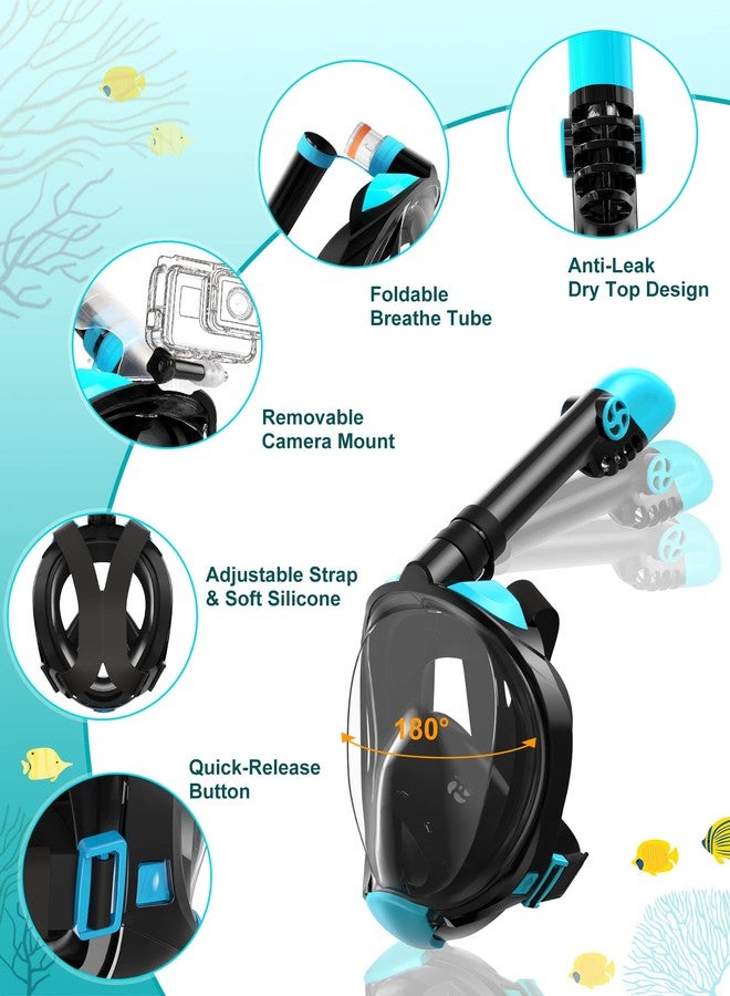 Viginsul Snorkeling Gear for Adults, Panoramic View Full Face Snorkel Mask with Foldable Dry Top System & Adjustable Swim Fins, Snorkel Set Anti-Fog & Anti-Leak - Image 2