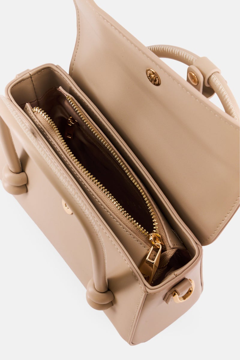 Women Brand Logo Handbag, Light Taupe
