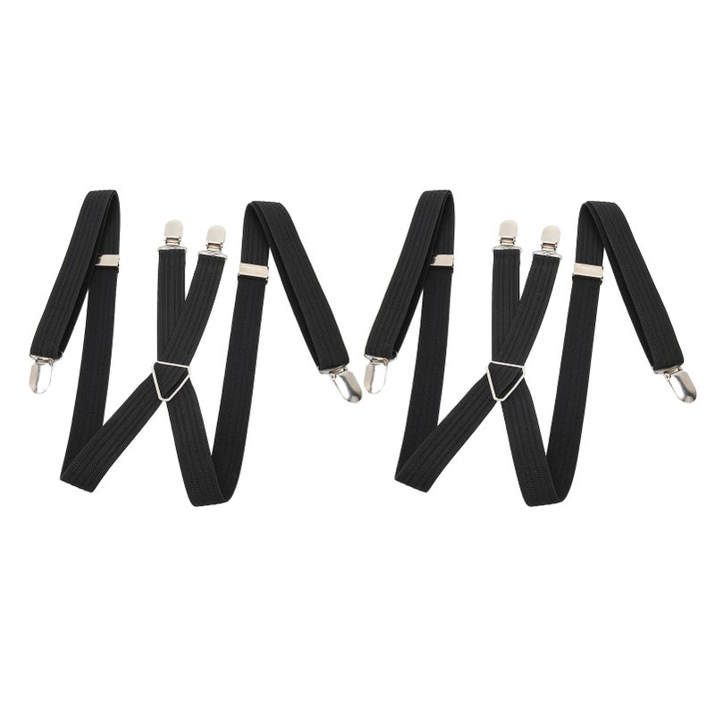 2Pcs Men Suspenders Britain Style Black X Back 2.5 to 3.3ft Stretchable Men Dress Suspenders for Business Wedding Party - Image 2