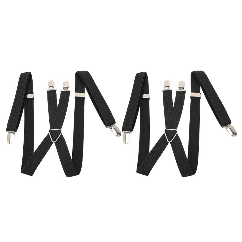 2Pcs Men Suspenders Britain Style Black X Back 2.5 to 3.3ft Stretchable Men Dress Suspenders for Business Wedding Party - Image 1