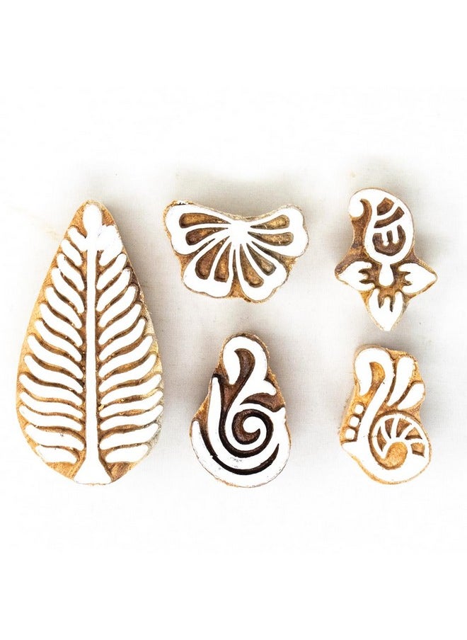 Hashcart Hashcart Wooden Indian | Set of 5 | Traditional Design Printing Stamps / Blocks for Printing Saree Border Dresses / Craft Card Making / Scrapbook / Clay Pottery  - Image 2