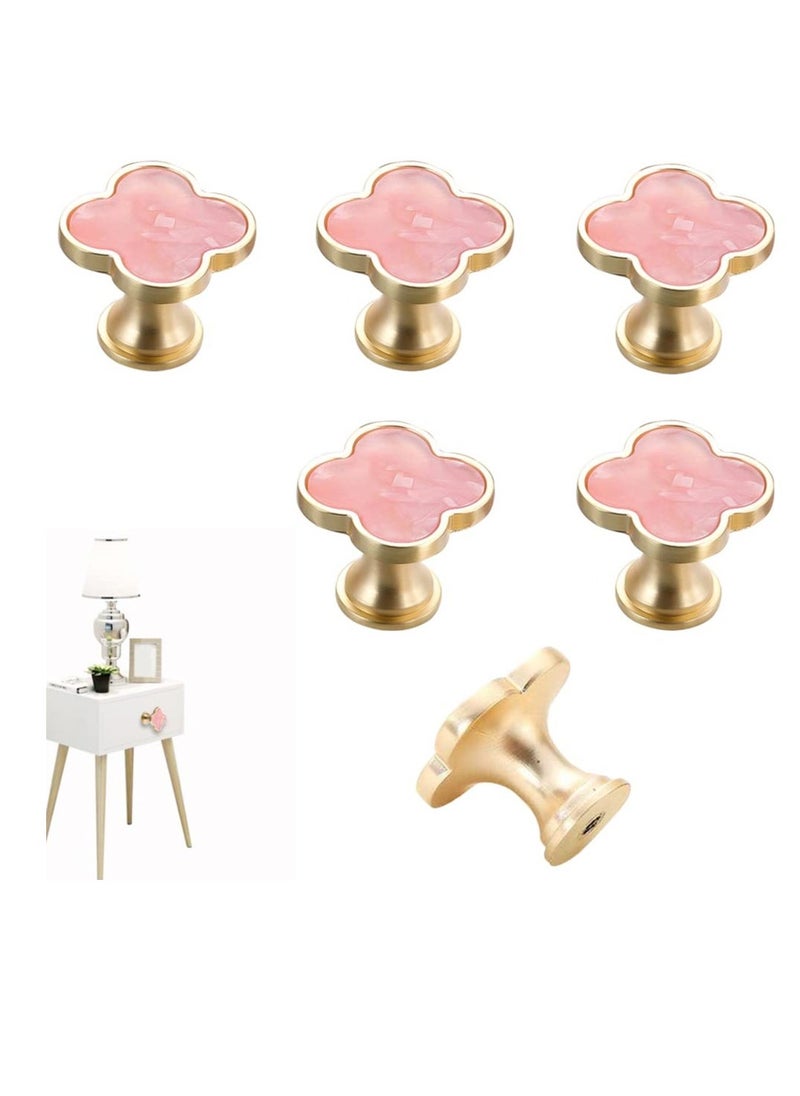 6 Pcs Clover Knobs for Dresser Cabinets, Kitchen Cupboard Pulls, Drawer Wardrobe Shoe Cabinet Jewelry Box Pulls, Furniture Coffee Table Single Hole Door Handles (Pink)  - Image 1
