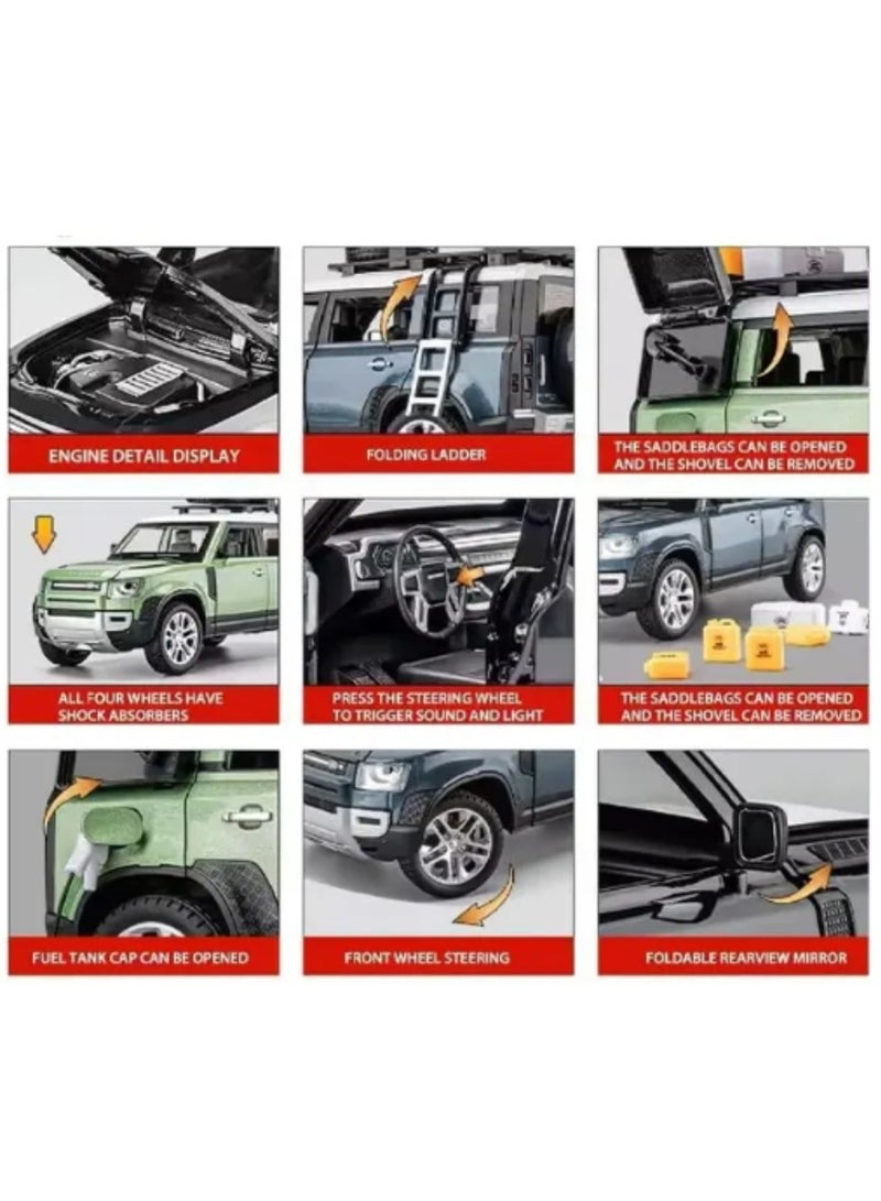 LAND ROVER Defender Outdoor Edition Die-Cast Metal Pull Back Toy Car -01 Pcs Assorted [1:24] with Lights, Sound & 6 Opening Parts – Multicolour Model Vehicle for Kids & Collectors - Image 5