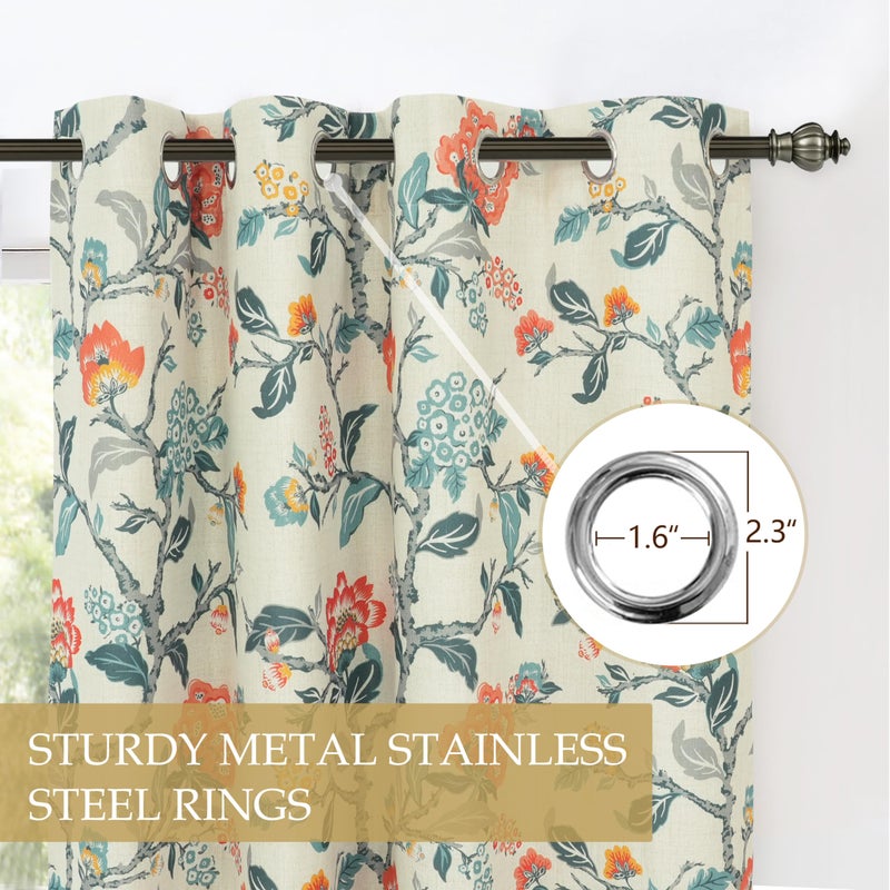 DriftAway Ada Floral Botanical Print Flower Leaf Lined Thermal Insulated Room Darkening Blackout Window Curtains 2 Layers Set of 2 Panels Each 52 Inch by 84 Inch Linen Orange Teal - Image 3