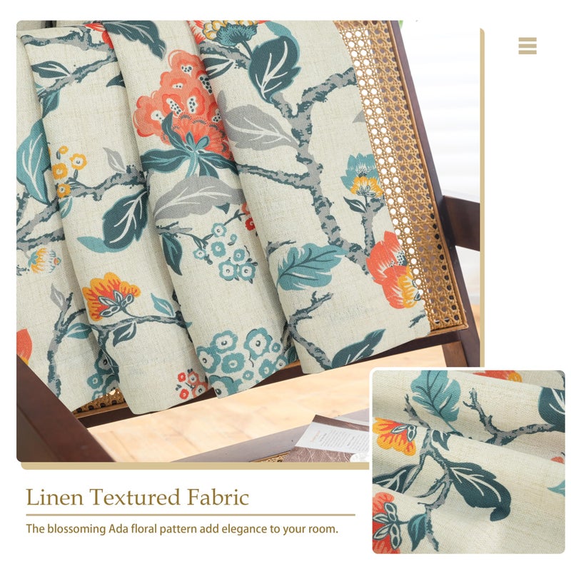 DriftAway Ada Floral Botanical Print Flower Leaf Lined Thermal Insulated Room Darkening Blackout Window Curtains 2 Layers Set of 2 Panels Each 52 Inch by 84 Inch Linen Orange Teal - Image 4