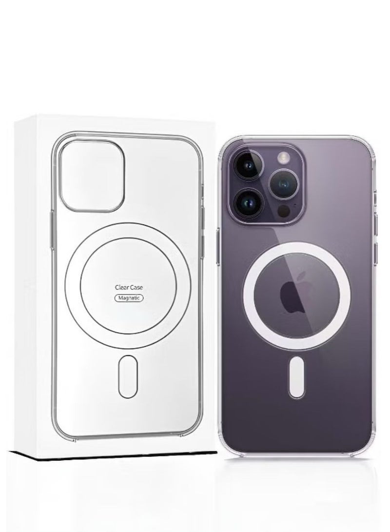ماجنيتك جراب مغناطيسي لموبايل (آيفون 14 برو ماكس) متوافق مع ماج سيف MagSafe، غطاء جوال شفاف رفيع ومضاد للصدمات, مصنوع من مادة البولي يوريثين حراري - Image 1