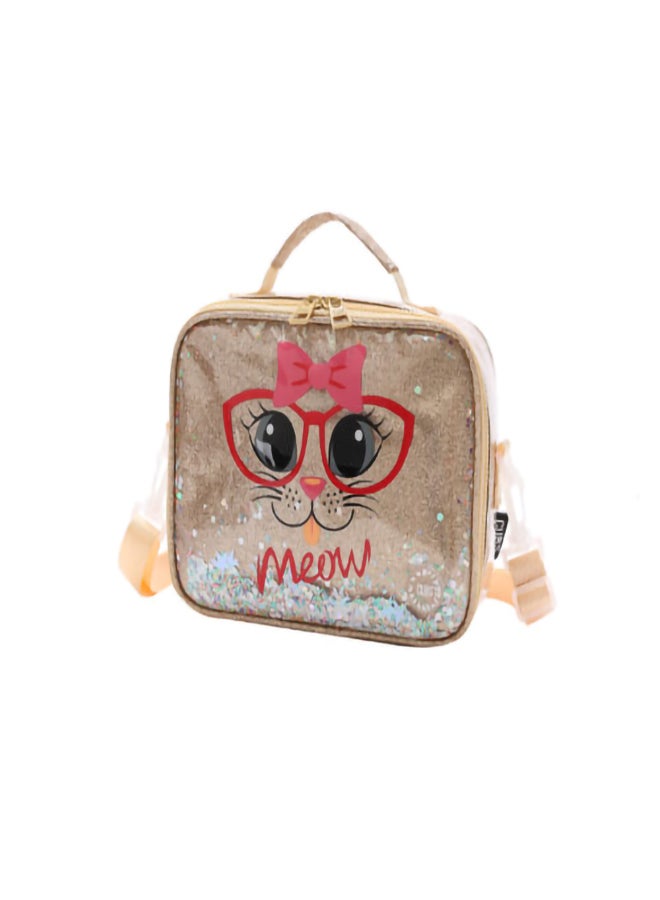 CUBS Cat Print Waterproof Glittery lunch bag with removable shoulder strap carrying your favorite meals to school, work or while traveling - Image 1