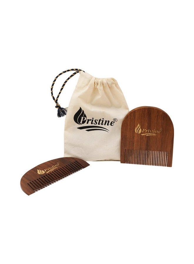 Pristine Pristine wooden beard comb 2 types of beard comb with cotton drawstring bag - Image 1