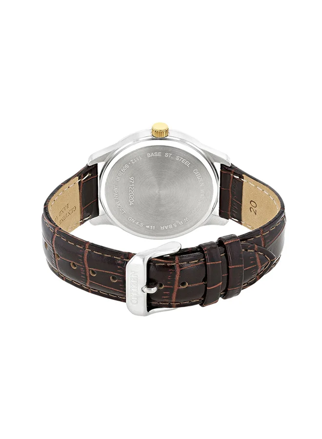 CITIZEN Men's Analog Round Shape Leather Wrist Watch BI1054-04A - 40 Mm
