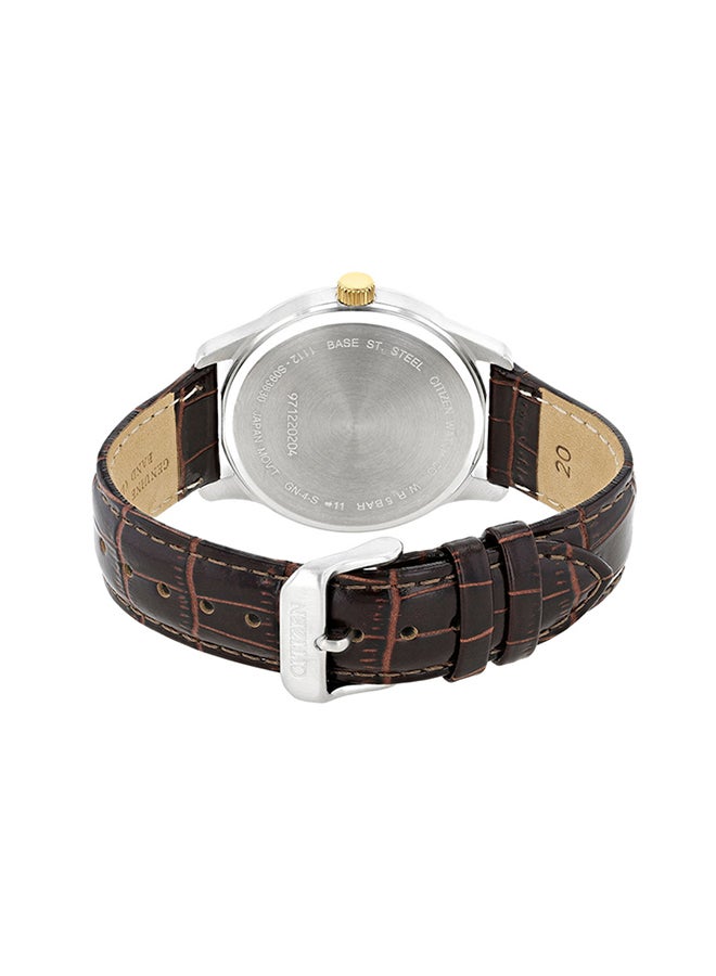 Men's Analog Round Shape Leather Wrist Watch BI1054-04A - 40 Mm