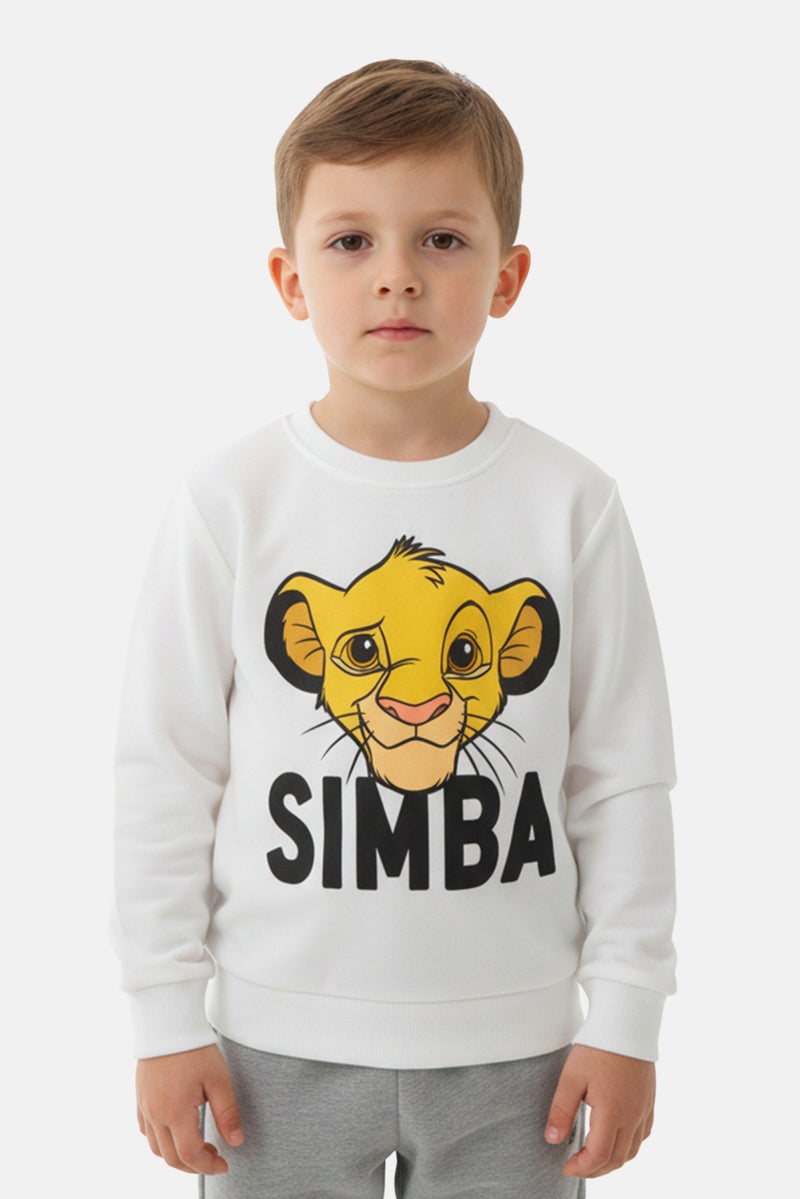 Disney سويت شيرت طويل الأكمام بطبعة جرافيك لأسد الملك للأولاد الصغار، أبيض - Image 1