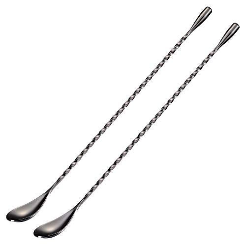 Briout Briout Bar Spoon Cocktail Mixing Stirrers for Drink Stainless Steel 12 Inches Long Handle Black 2 Pieces 