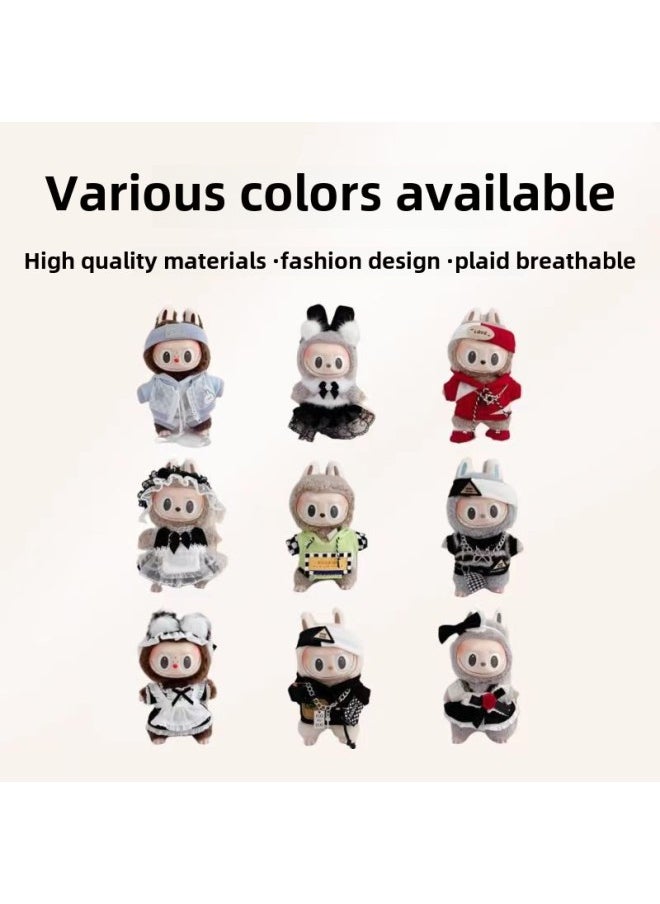 Labubu Clothes Accessories 17CM Labubu Pendant Baby Clothes Shoes Casual Suit-Specifications:For Labubu (17cm)-Color:Check Suspenders  - Image 5
