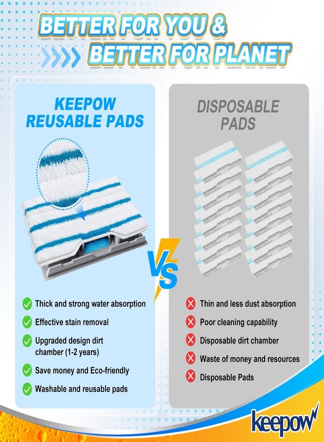 كيباو وسادات بديلة قابلة لإعادة الاستخدام من KEEPOW، وسادات ممسحة متوافقة مع ممسحة Shark Vac Mop VM252 VM200 VC205 VM250 /QM250 VM190 VM200P12، وسادة ممسحة للأرضيات الخشبية مع حجرة غبار مطورة (1+2+3 وسادات) - Image 3