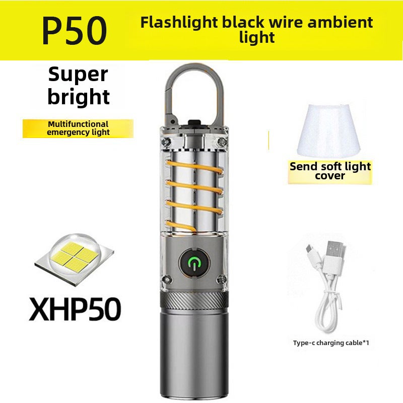Wholesale high-power strong light flashlight outdoor multi-function Searchlight with hook camping light white laser flashlight(LY01-P50 [softcover + color box + USB cable] flashlight breathing atmosphere light) - Image 1