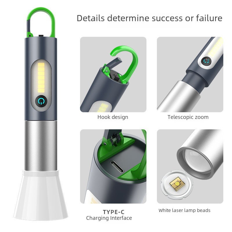 Wholesale high-power strong light flashlight outdoor multi-function Searchlight with hook camping light white laser flashlight(LY01-P50 [softcover + color box + USB cable] flashlight breathing atmosphere light) - Image 3