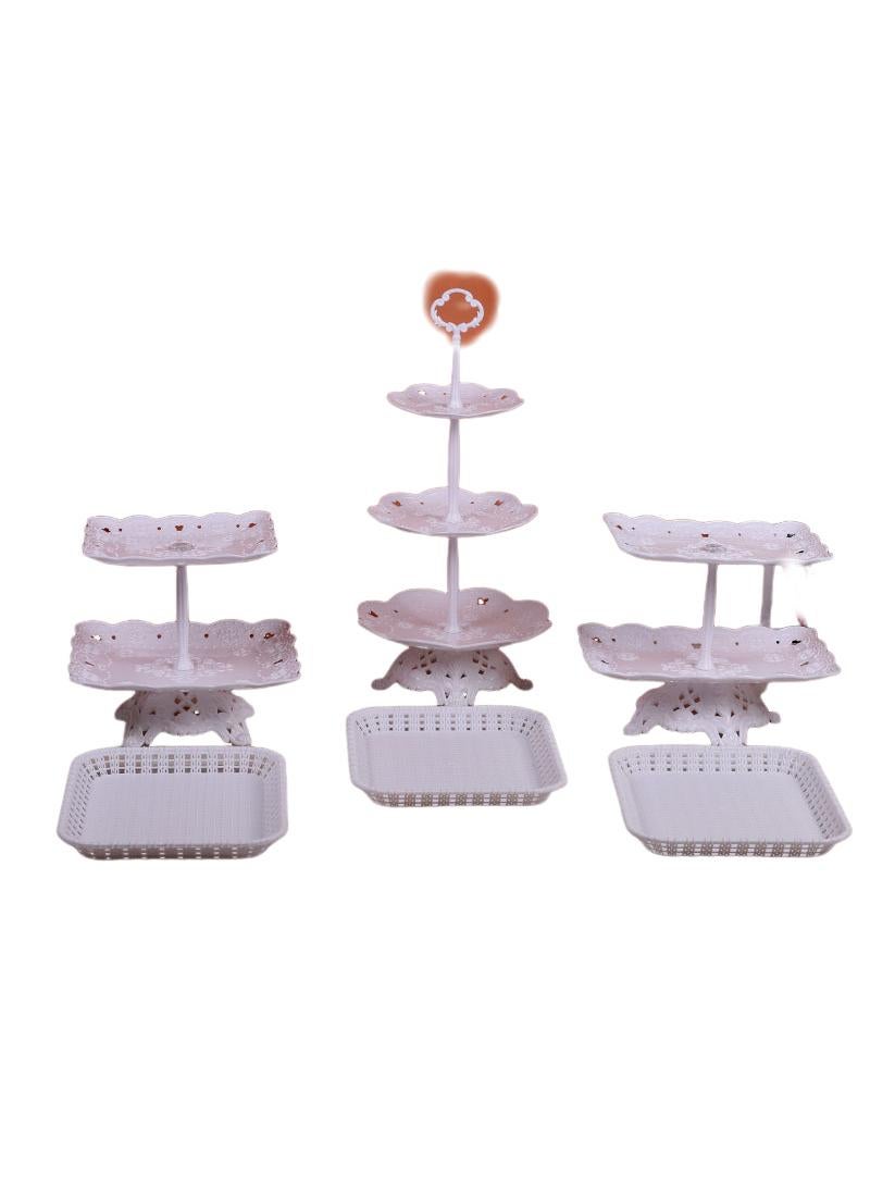 Bluejw 6-Piece Cake Dim Sum Tray Shelf Set Plastic Cake Stands Set White - Image 1