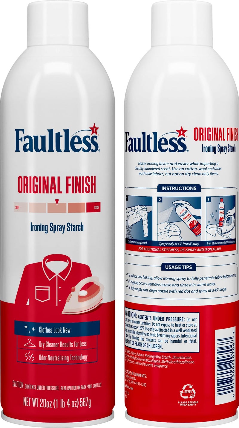 Faultless Laundry Starch Spray, Faultless Original Hold Ironing Enhancer Spray Starch for a Smooth Iron Glide on Clothes & Fabric (20oz 4 Pack) Even Spray, Easy Iron Glide, No Reside - Image 2