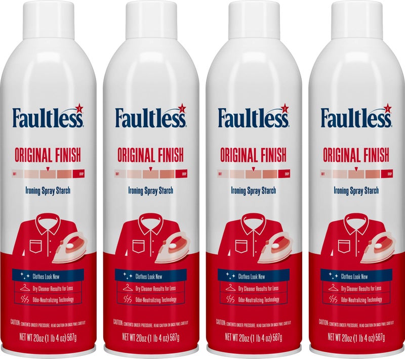 Faultless Laundry Starch Spray, Faultless Original Hold Ironing Enhancer Spray Starch for a Smooth Iron Glide on Clothes & Fabric (20oz 4 Pack) Even Spray, Easy Iron Glide, No Reside - Image 1