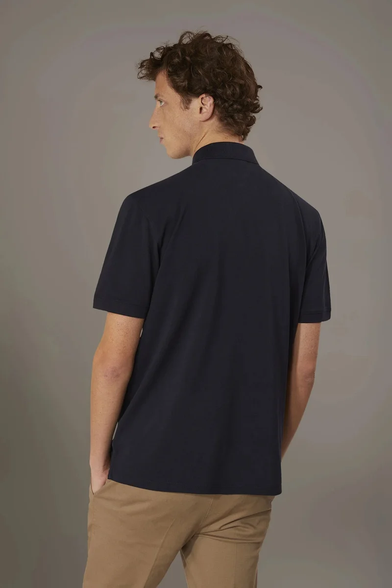Doppelganger Blue Short sleeve polo 100% cotton piquet - DK Blue for Men | Best Price UAE