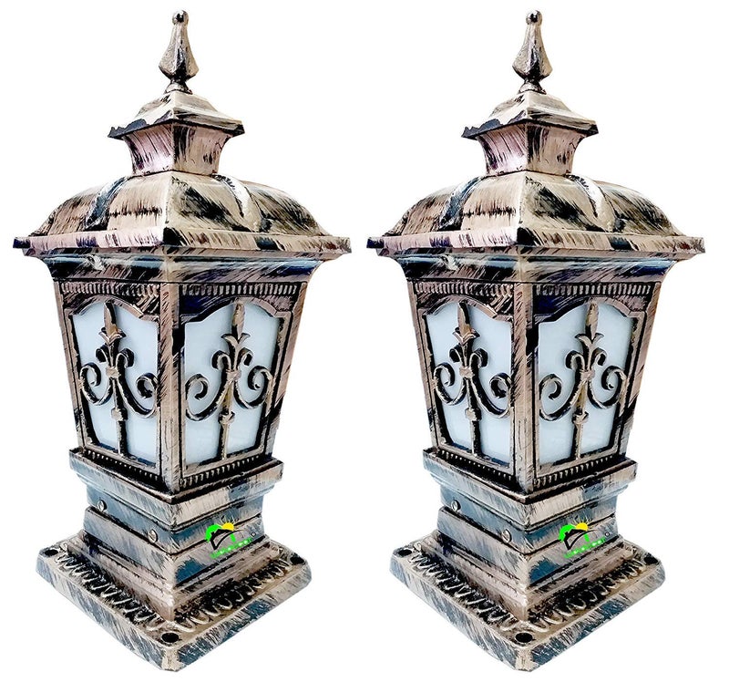 Weldecor Metal Antique Decorative Outdoor Gate LampsArchitectural Design for Main Home Gate Light WaterproofRustproof for GardenExterior Compound Wall Lights for PillerPole Lamp Post Set of 2 - Image 1