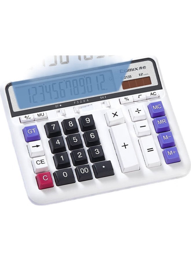 Comix Dual Power Computer Keyboard Calculator, 12-Digit Large Screen Horizontal Calculator, Suitable For Financial And Bank Staff, Office Supplies, White C-2135 - Image 1