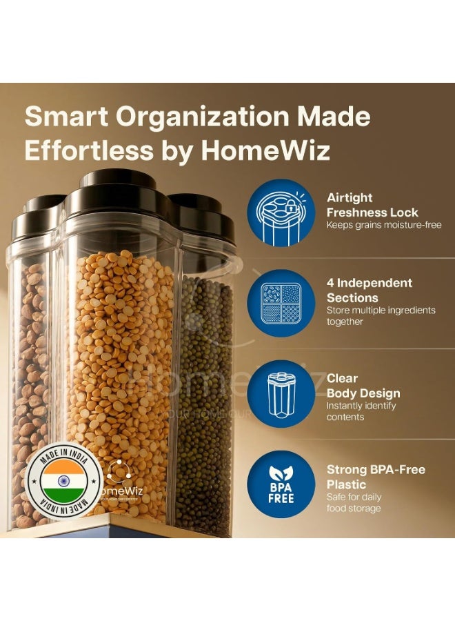HomeWiz صندوق تخزين للمطبخ من HomeWiz مقسم إلى 4 أقسام ومحكم الإغلاق (سعة 2500 مل) | أوعية مطبخ آمنة غذائياً وخالية من مادة BPA | طقم أوعية وحاويات للتخزين | طقم حاويات للتوابل والبهارات | طقم حاويات بلاستيكية غير قابلة للكسر | مناسب للتوابل والبقوليات والحبوب - Image 2