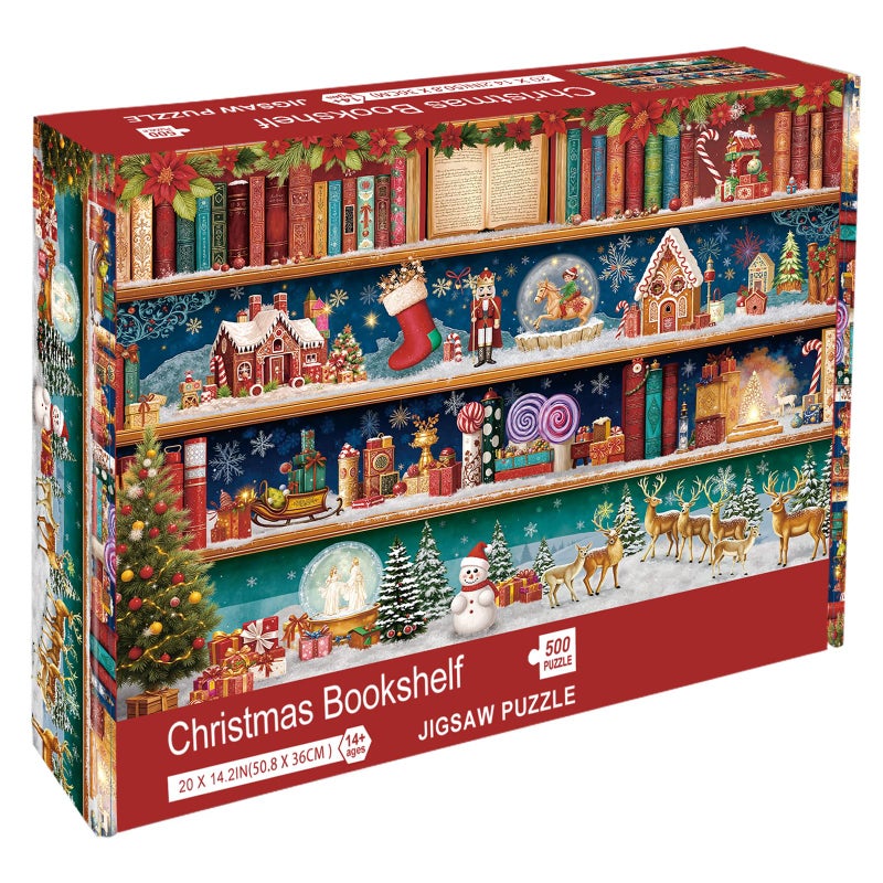 Libeder Christmas Bookshelf Puzzles for Adults 500 Pieces, Christmas Home Decor Birthday Party Gift Jigsaw Puzzle - Image 1