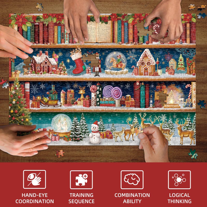 Libeder Christmas Bookshelf Puzzles for Adults 500 Pieces, Christmas Home Decor Birthday Party Gift Jigsaw Puzzle - Image 4