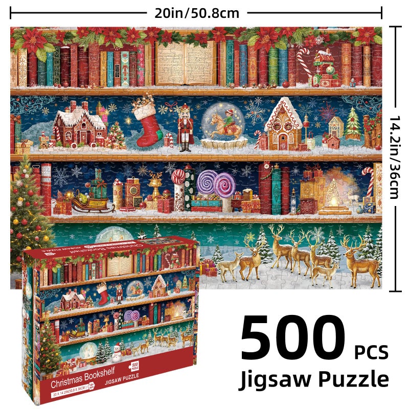 Libeder Christmas Bookshelf Puzzles for Adults 500 Pieces, Christmas Home Decor Birthday Party Gift Jigsaw Puzzle - Image 5