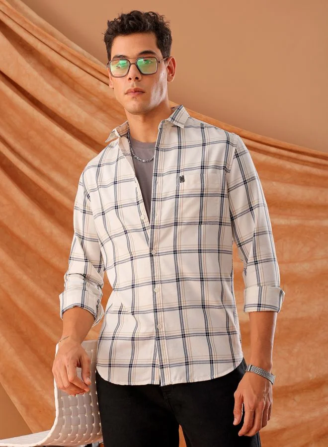 The Indian Garage Co Men Regular Fit Checkered Full Sleeves Cutaway Collar Casual Shirt