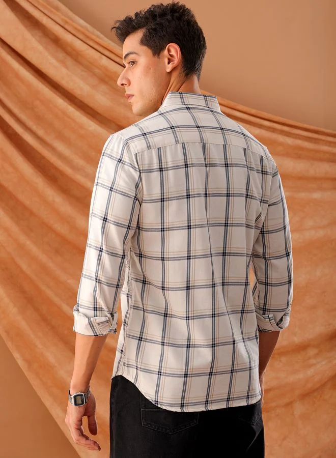 The Indian Garage Co Men Regular Fit Checkered Full Sleeves Cutaway Collar Casual Shirt