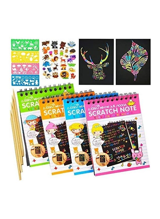 Loquat 4-Piece Scratch Art Notebooks Set With Rainbow Color Scratch Off Papers And Stencils - Image 1