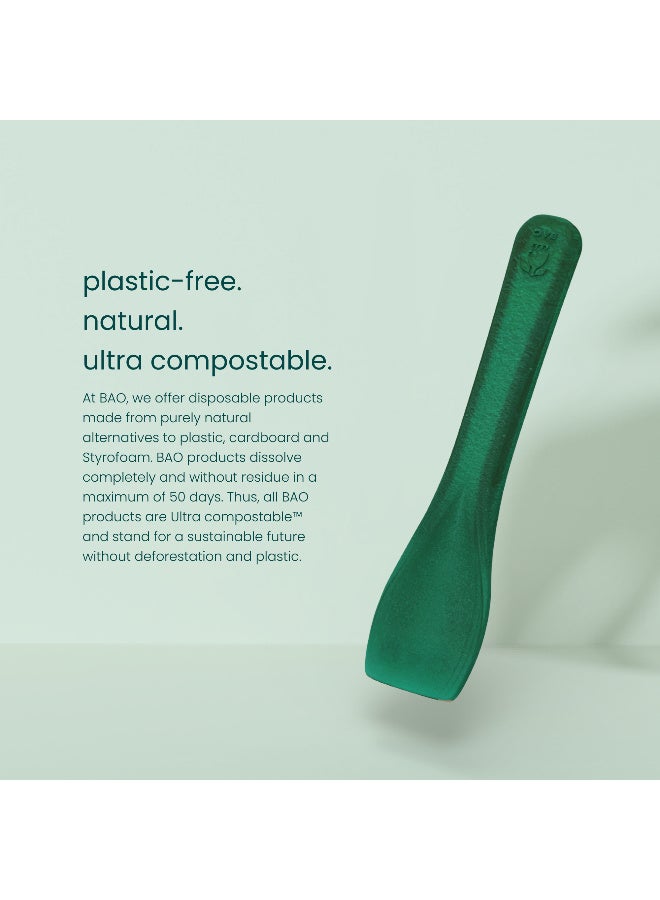 BAO Ice Cream Spoon in BAG – 100 pcs " Made of our plastic substitute ultra composable BAO material. Impervious to heat or cold. Preserves the taste of food and its nutrients, neutral when in contact with food and antibacterial. DECOMPOSE within 50 days leaving no environmental impact. BAO is your answer to plastic WITHOUT plastic " - Image 3