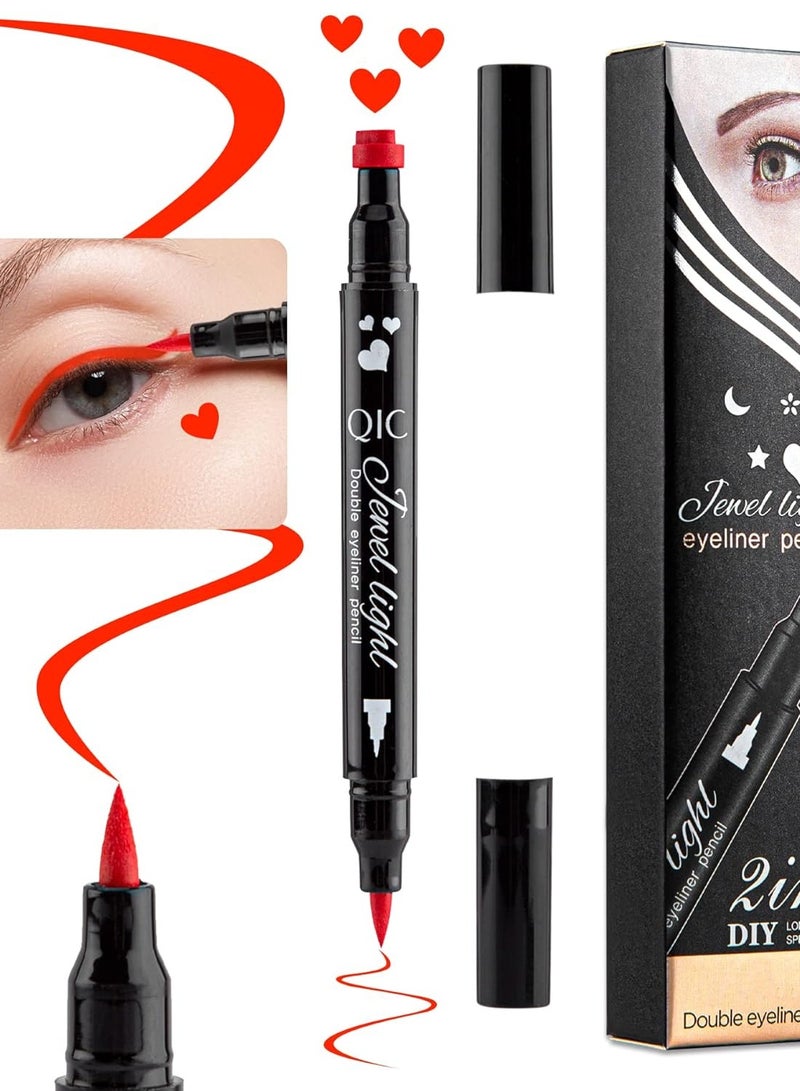 QIC 2 in 1 Double Head Eyeliner Pencil Eyeliner Stamp Waterproof Liquid Eyeliner Set Liquid Double Head Eyeliner Long Lasting Make Up Set Speedy and Easy Double Eyeliner Pencil 08  - Image 2
