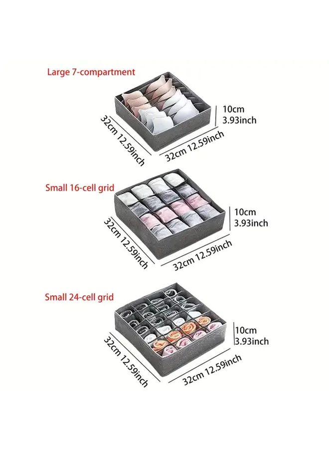 Grey Small 24 Grid Collapsible Fabric Underwear Organizer Box with Multi-Compartment Storage Durable Canvas - Image 3