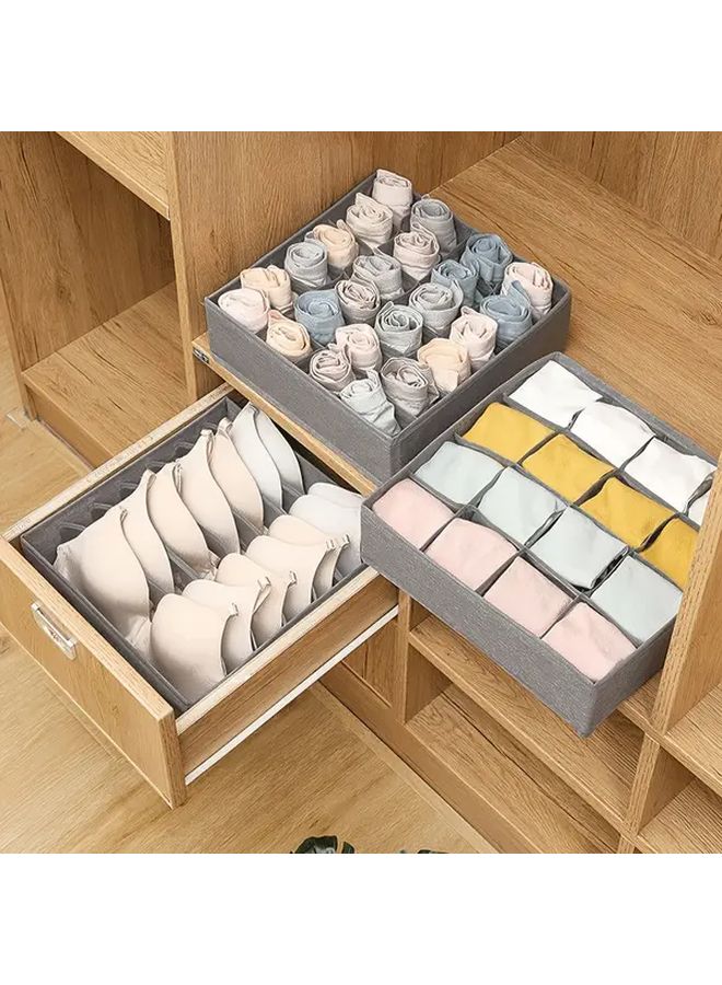 Grey Small 24 Grid Collapsible Fabric Underwear Organizer Box with Multi-Compartment Storage Durable Canvas - Image 1