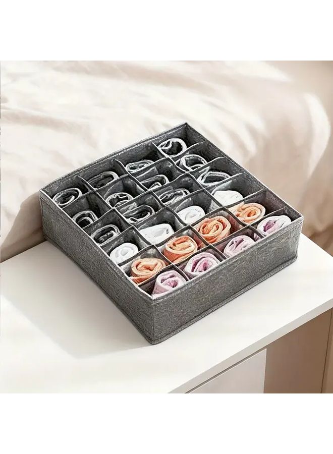 Grey Small 24 Grid Collapsible Fabric Underwear Organizer Box with Multi-Compartment Storage Durable Canvas - Image 4