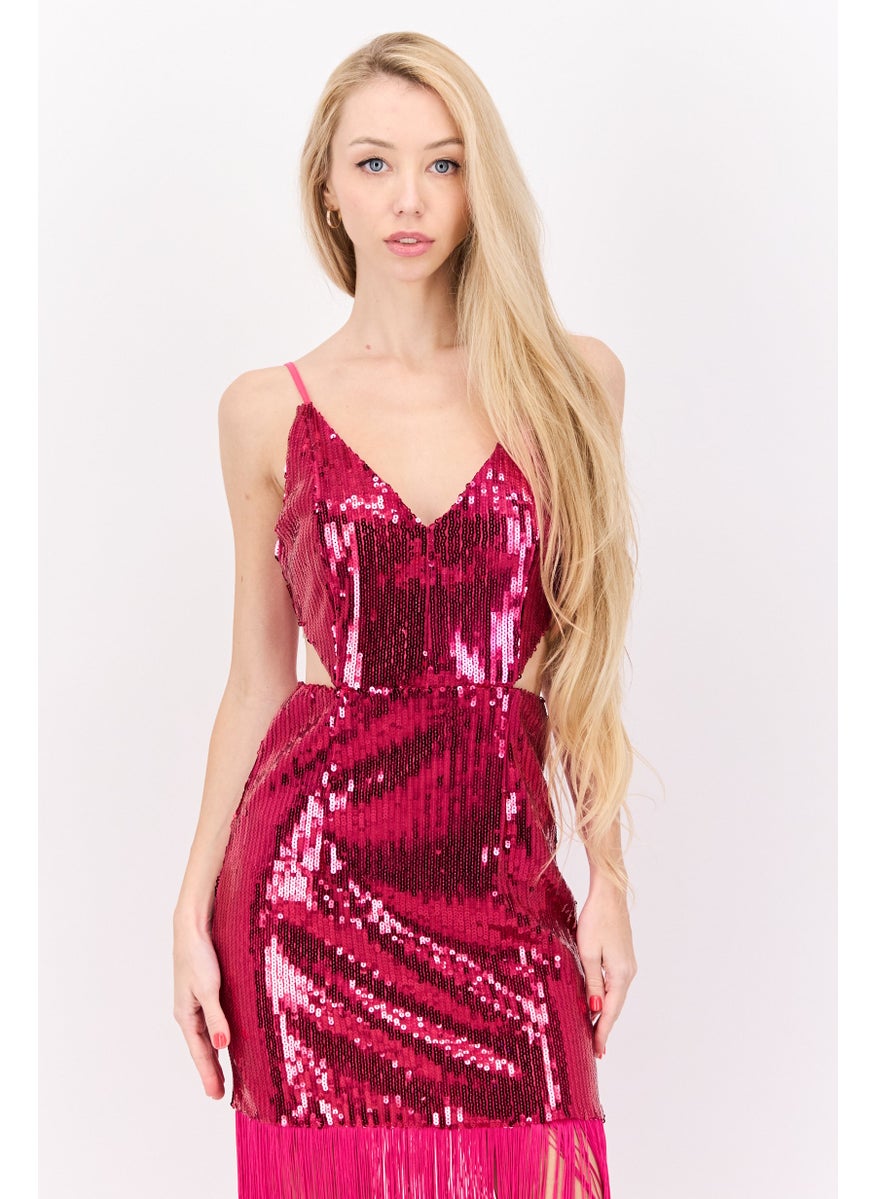 Collective The Label Women Sequins Midi Party Dress, Pink  - Image 2