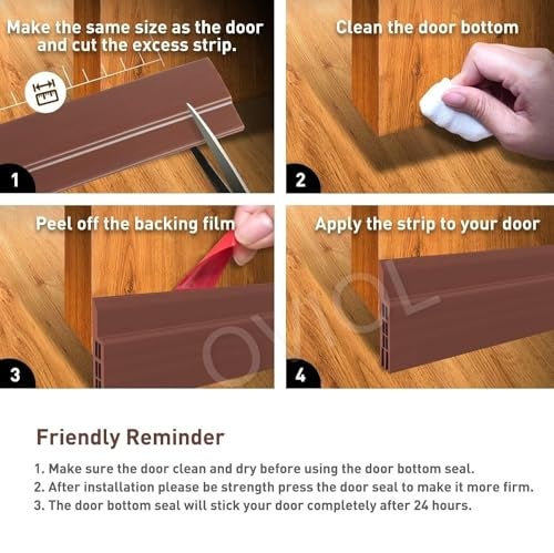 OVIOL Door Bottom Sealing Strip Self-Adhesive Under Gap Filler Rubber Dust Stopper for Home Door Gap Sealing Strip Cockroach Insect Bugs Draft Stopper Waterproof (1 MTR Pack of 1, Brown) - Image 4