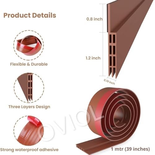 OVIOL Door Bottom Sealing Strip Self-Adhesive Under Gap Filler Rubber Dust Stopper for Home Door Gap Sealing Strip Cockroach Insect Bugs Draft Stopper Waterproof (1 MTR Pack of 1, Brown) - Image 2