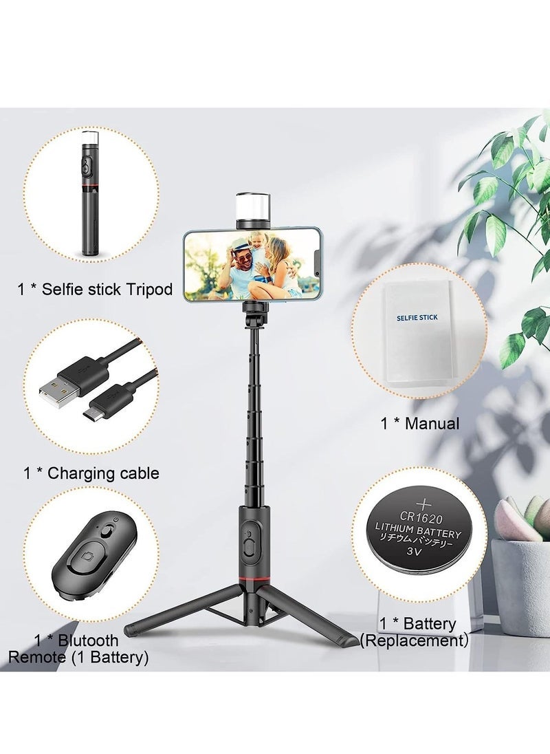 Selfie Stick Tripod With Fill Light，Extendable Bluetooth Selfie Stick With Wireless Remote,Compatible With Most Android & IPhone IOS Device (C)