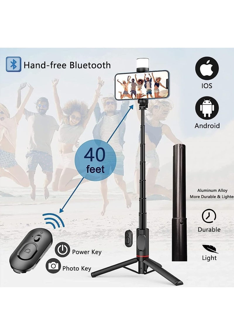 Selfie Stick Tripod With Fill Light，Extendable Bluetooth Selfie Stick With Wireless Remote,Compatible With Most Android & IPhone IOS Device (C)