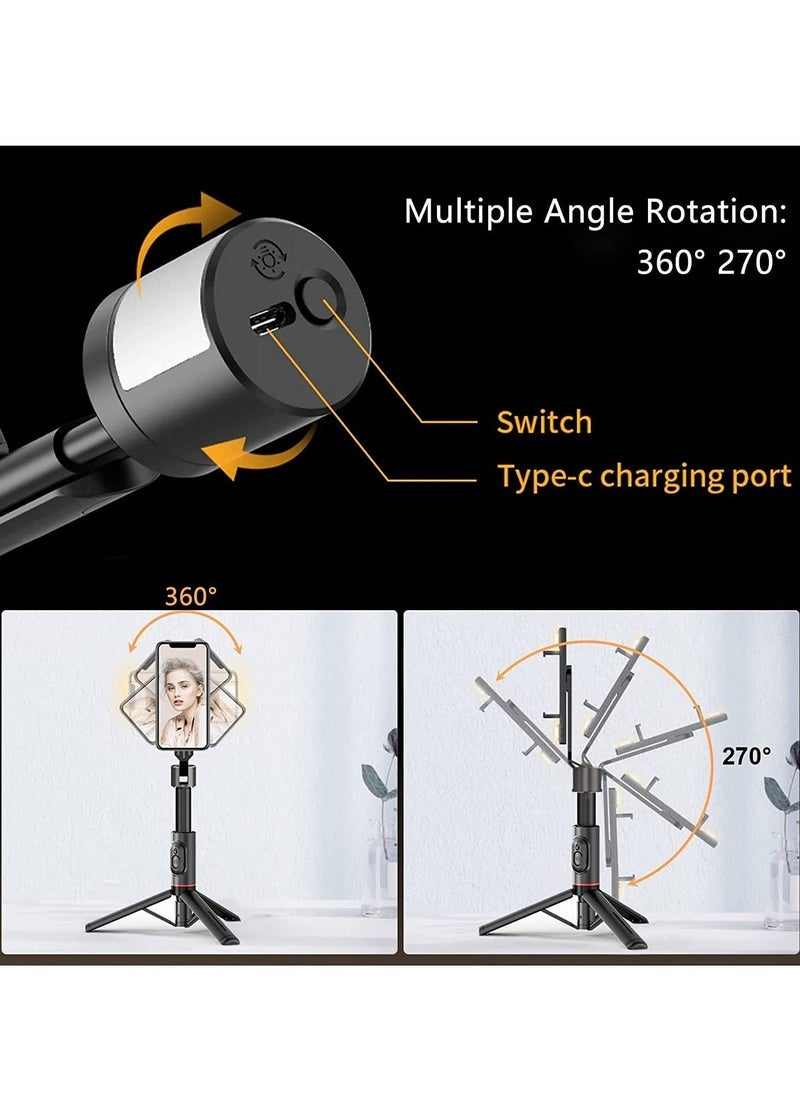 Selfie Stick Tripod With Fill Light，Extendable Bluetooth Selfie Stick With Wireless Remote,Compatible With Most Android & IPhone IOS Device (C)