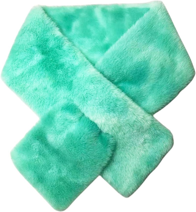 Newfancy Kids Winter Rainbow Scarf Gradient Cross Tie Collar Fluffy Fur Plush Shawl Wrap Neck Warmer for Toddler Girls Boys - Image 4