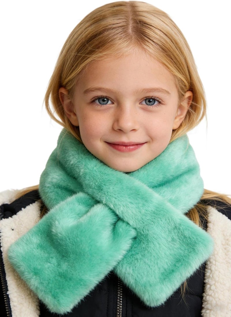 Newfancy Kids Winter Rainbow Scarf Gradient Cross Tie Collar Fluffy Fur Plush Shawl Wrap Neck Warmer for Toddler Girls Boys - Image 1
